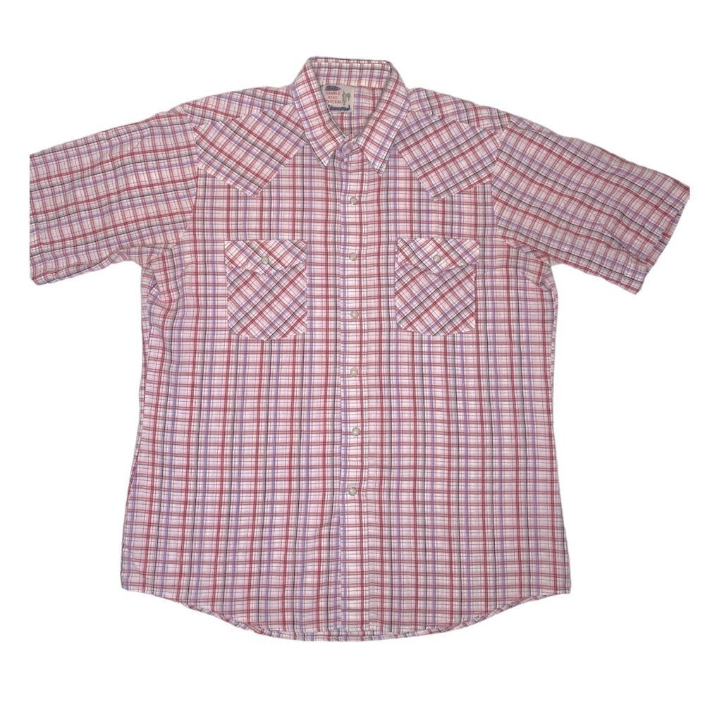 Vintage Saddle King Western Pearl Snap Western Shirt Red Plaid Sz Lg
